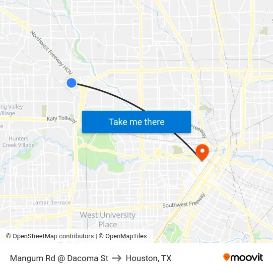 Mangum Rd @ Dacoma St to Houston, TX map