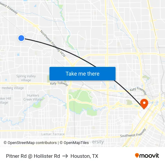 Pitner Rd @ Hollister Rd to Houston, TX map