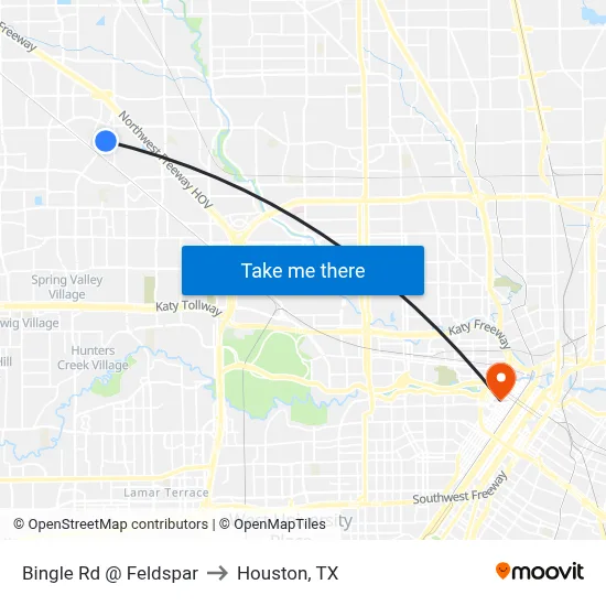 Bingle Rd @ Feldspar to Houston, TX map