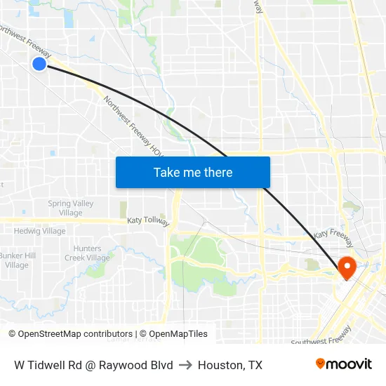 W Tidwell Rd @ Raywood Blvd to Houston, TX map