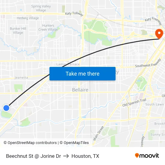 Beechnut St @ Jorine Dr to Houston, TX map