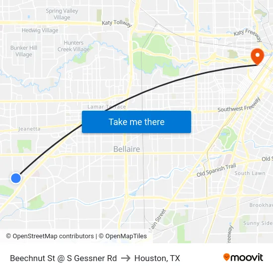 Beechnut St @ S Gessner Rd to Houston, TX map