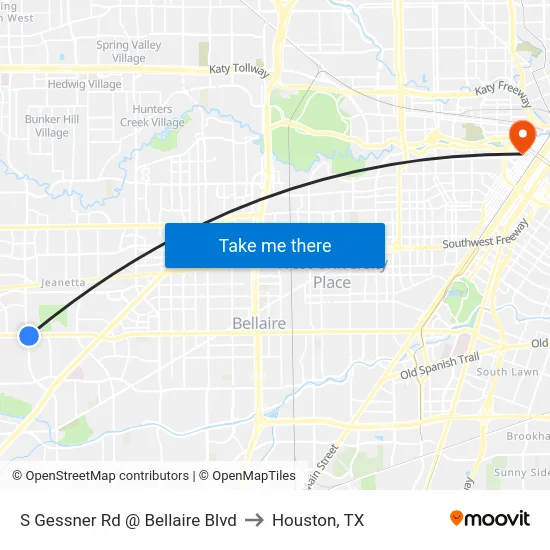 S Gessner Rd @ Bellaire Blvd to Houston, TX map