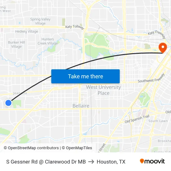 S Gessner Rd @ Clarewood Dr MB to Houston, TX map