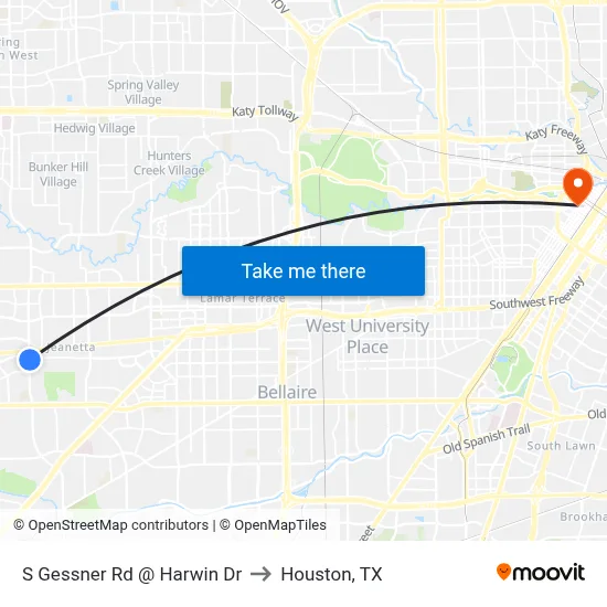 S Gessner Rd @ Harwin Dr to Houston, TX map