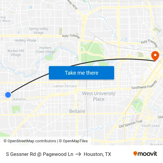 S Gessner Rd @ Pagewood Ln to Houston, TX map