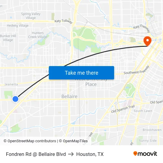 Fondren Rd @ Bellaire Blvd to Houston, TX map