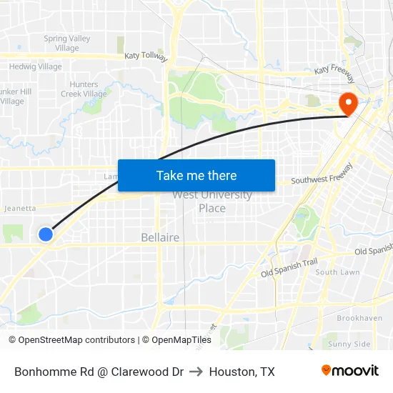 Bonhomme Rd @ Clarewood Dr to Houston, TX map