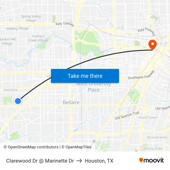 Clarewood Dr @ Marinette Dr to Houston, TX map