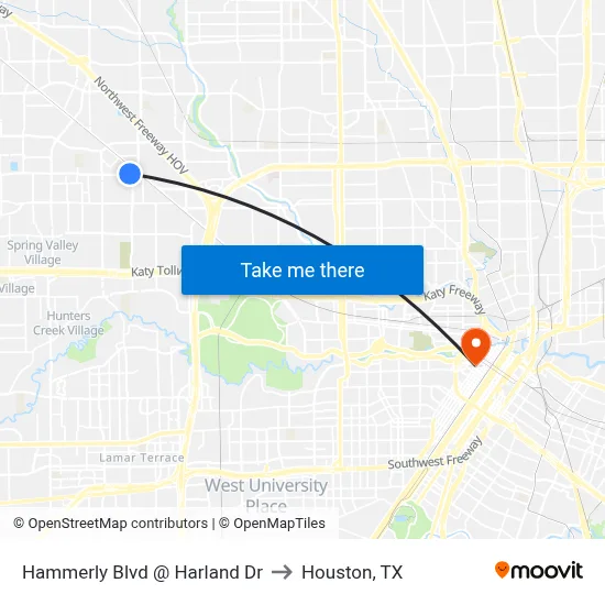 Hammerly Blvd @ Harland Dr to Houston, TX map