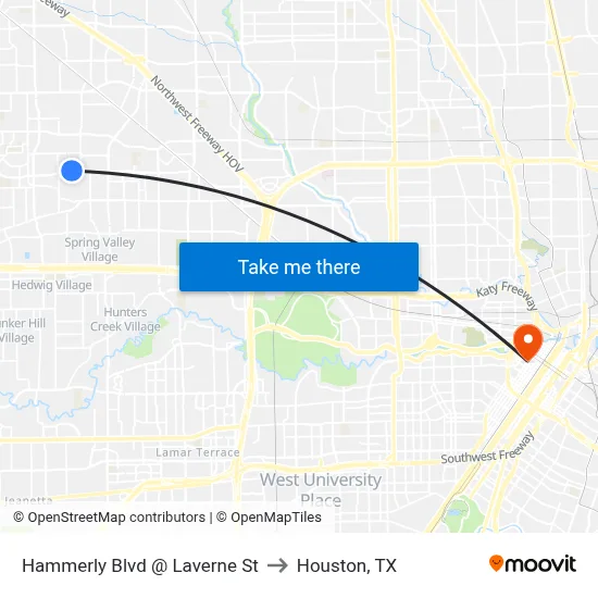 Hammerly Blvd @ Laverne St to Houston, TX map