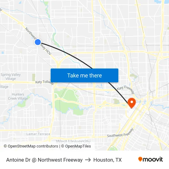 Antoine Dr @ Northwest Freeway to Houston, TX map