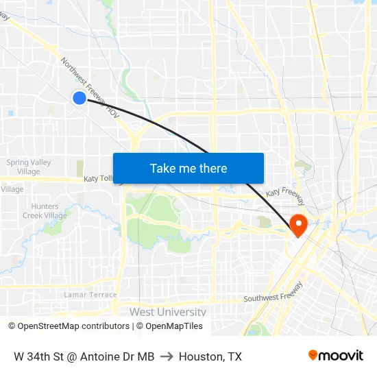 W 34th St @ Antoine Dr MB to Houston, TX map