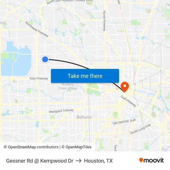 Gessner Rd @ Kempwood Dr to Houston, TX map