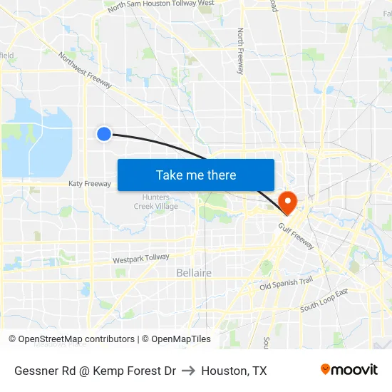 Gessner Rd @ Kemp Forest Dr to Houston, TX map