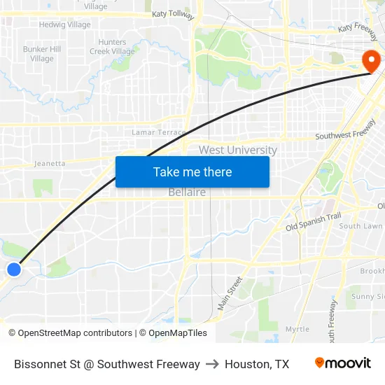 Bissonnet St @ Southwest Freeway to Houston, TX map