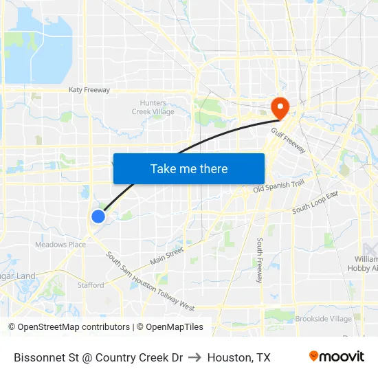 Bissonnet St @ Country Creek Dr to Houston, TX map