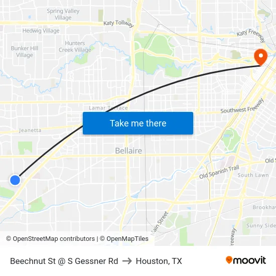 Beechnut St @ S Gessner Rd to Houston, TX map
