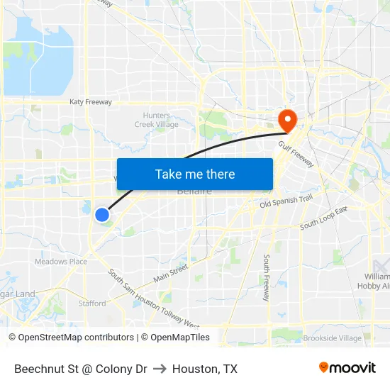 Beechnut St @ Colony Dr to Houston, TX map