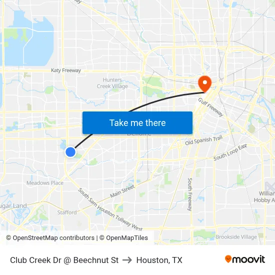 Club Creek Dr @ Beechnut St to Houston, TX map