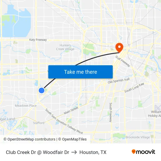 Club Creek Dr @ Woodfair Dr to Houston, TX map