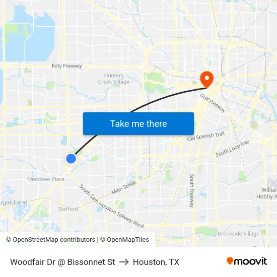 Woodfair Dr @ Bissonnet St to Houston, TX map