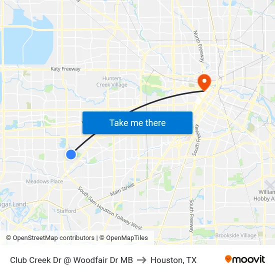 Club Creek Dr @ Woodfair Dr MB to Houston, TX map