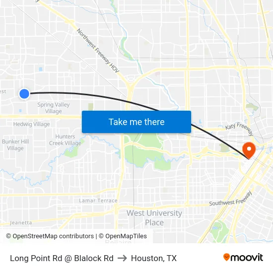 Long Point Rd @ Blalock Rd to Houston, TX map