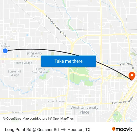 Long Point Rd @ Gessner Rd to Houston, TX map