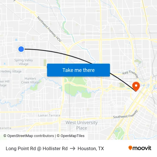 Long Point Rd @ Hollister Rd to Houston, TX map