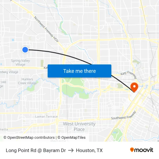 Long Point Rd @ Bayram Dr to Houston, TX map