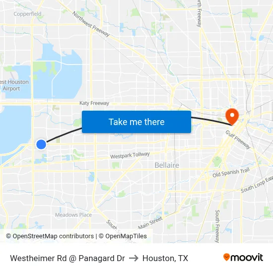 Westheimer Rd @ Panagard Dr to Houston, TX map