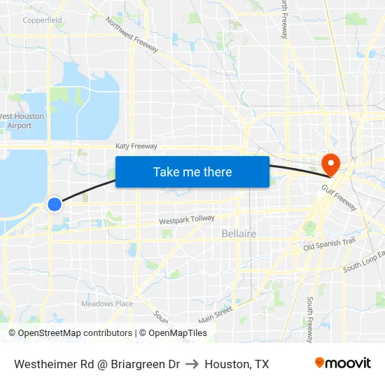 Westheimer Rd @ Briargreen Dr to Houston, TX map