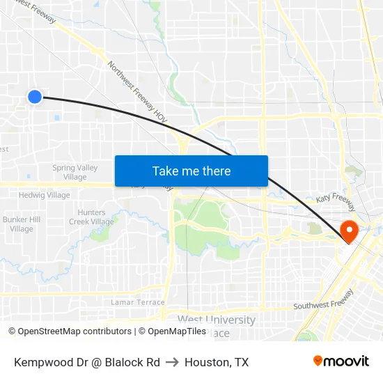 Kempwood Dr @ Blalock Rd to Houston, TX map