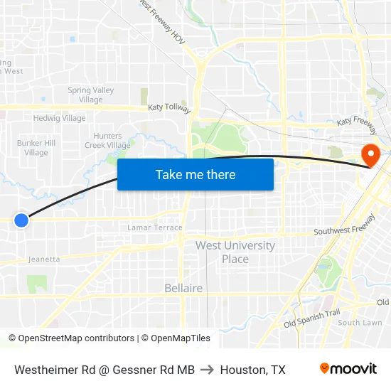 Westheimer Rd @ Gessner Rd MB to Houston, TX map