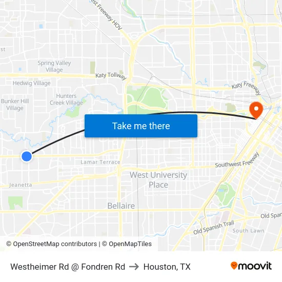 Westheimer Rd @ Fondren Rd to Houston, TX map