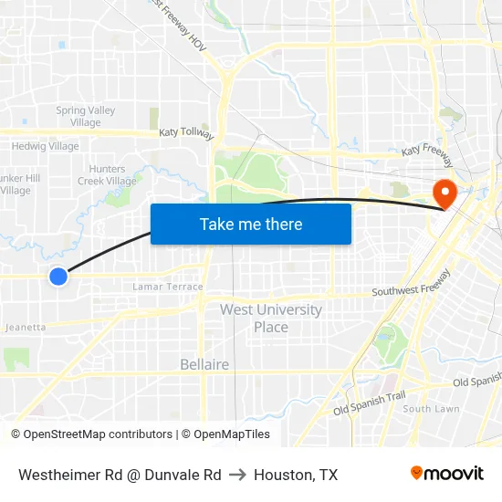 Westheimer Rd @ Dunvale Rd to Houston, TX map