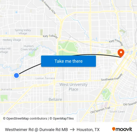 Westheimer Rd @ Dunvale Rd MB to Houston, TX map