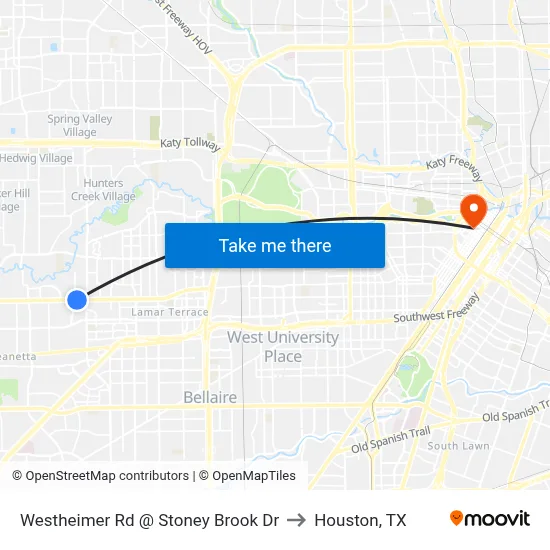 Westheimer Rd @ Stoney Brook Dr to Houston, TX map