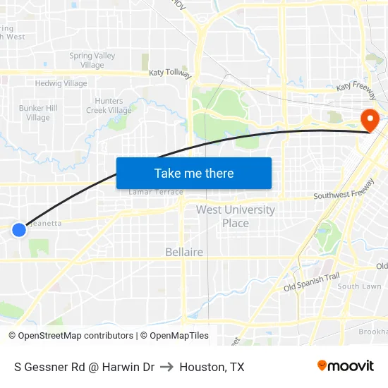 S Gessner Rd @ Harwin Dr to Houston, TX map