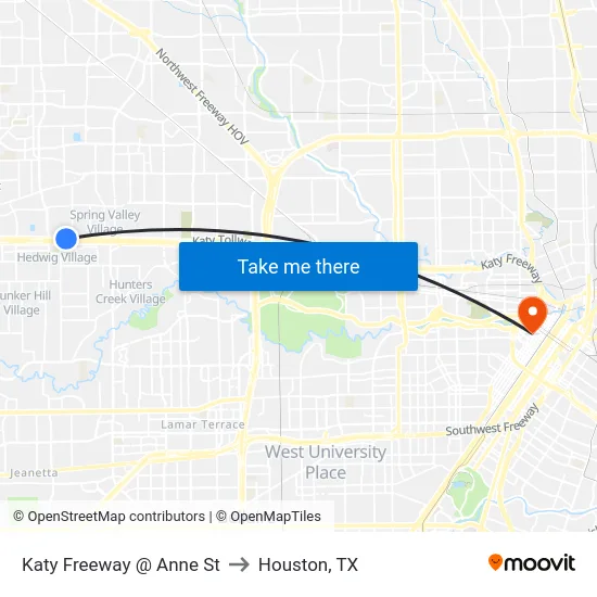 Katy Freeway @ Anne St to Houston, TX map