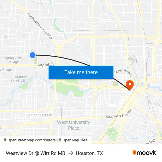 Westview Dr @ Wirt Rd MB to Houston, TX map