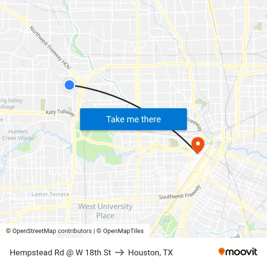 Hempstead Rd @ W 18th St to Houston, TX map