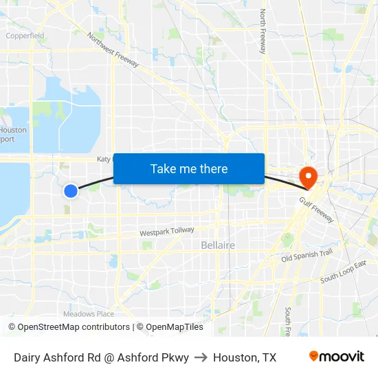 Dairy Ashford Rd @ Ashford Pkwy to Houston, TX map