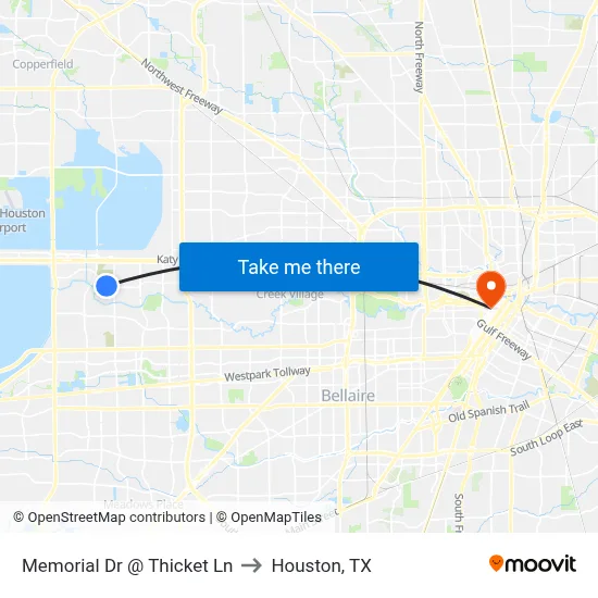 Memorial Dr @ Thicket Ln to Houston, TX map