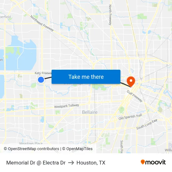 Memorial Dr @ Electra Dr to Houston, TX map