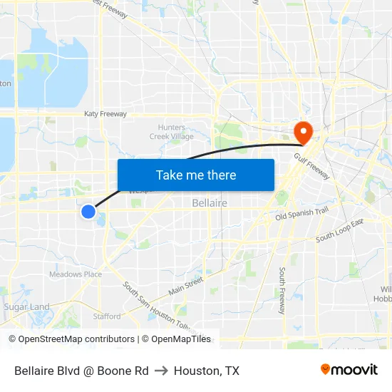 Bellaire Blvd @ Boone Rd to Houston, TX map
