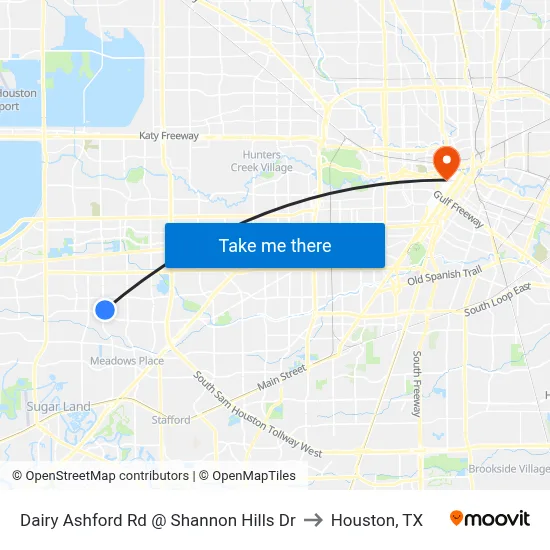 Dairy Ashford Rd @ Shannon Hills Dr to Houston, TX map