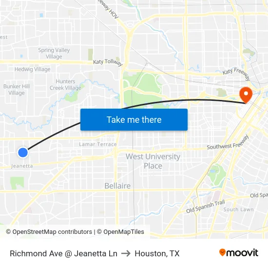 Richmond Ave @ Jeanetta Ln to Houston, TX map