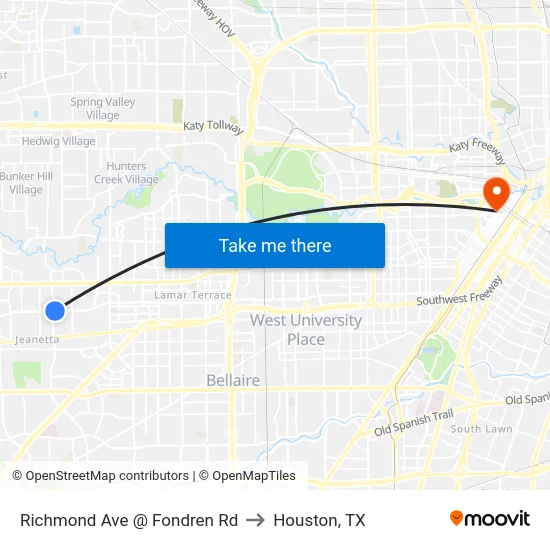 Richmond Ave @ Fondren Rd to Houston, TX map